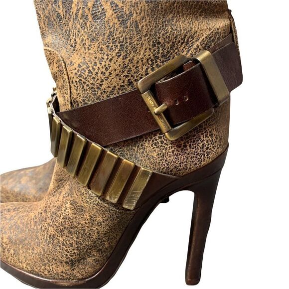 Rare! Michael Kors Brown Stiletto Platform Leather Boots - Picture 7 of 16